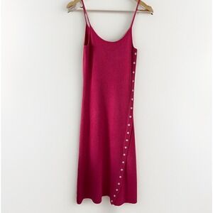 Aqua | Hot Pink Midi Slip Dress w Side Button Trim Size XS